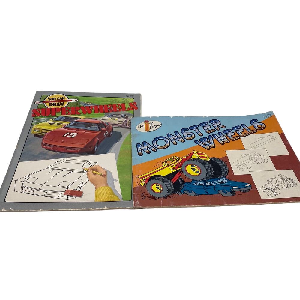 Vintage Activity Kids Books Learn to Draw Superwheels and Monster Wheels Unused